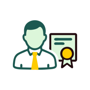 Icon von Ginkgo Baumpflege zum Thema Fachausweis. Zu sehen ist ein Icon-Männchen mit Zertifikat.